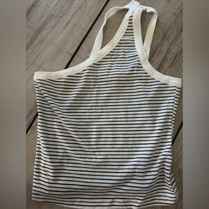 Rewind Black and White Striped Ribbed Halter Tank